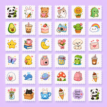 Pack of 50 Cute Aesthetic Sticker Stamps + FREE Glitter Sachet Gift