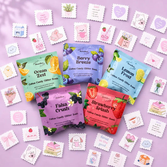 Deal of 16 Glittery Flavour Powder Sachets with Free Gift of Cute Stamp Stickers