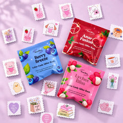 Deal of 20 Glittery Flavour Powder Sachets with Free Gift of Cute Stamp Stickers