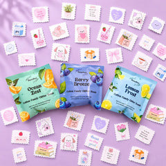 Deal of 9 Glittery Flavour Powder Sachets with Free Cute Stamp Stickers Gift